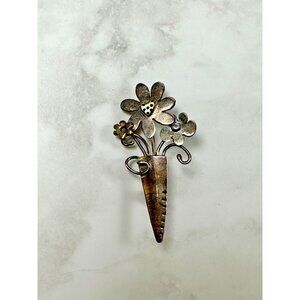FAR FETCHED 925 Sterling Silver - Vintage Two Tone Flowers Brooch - 1 3/4"